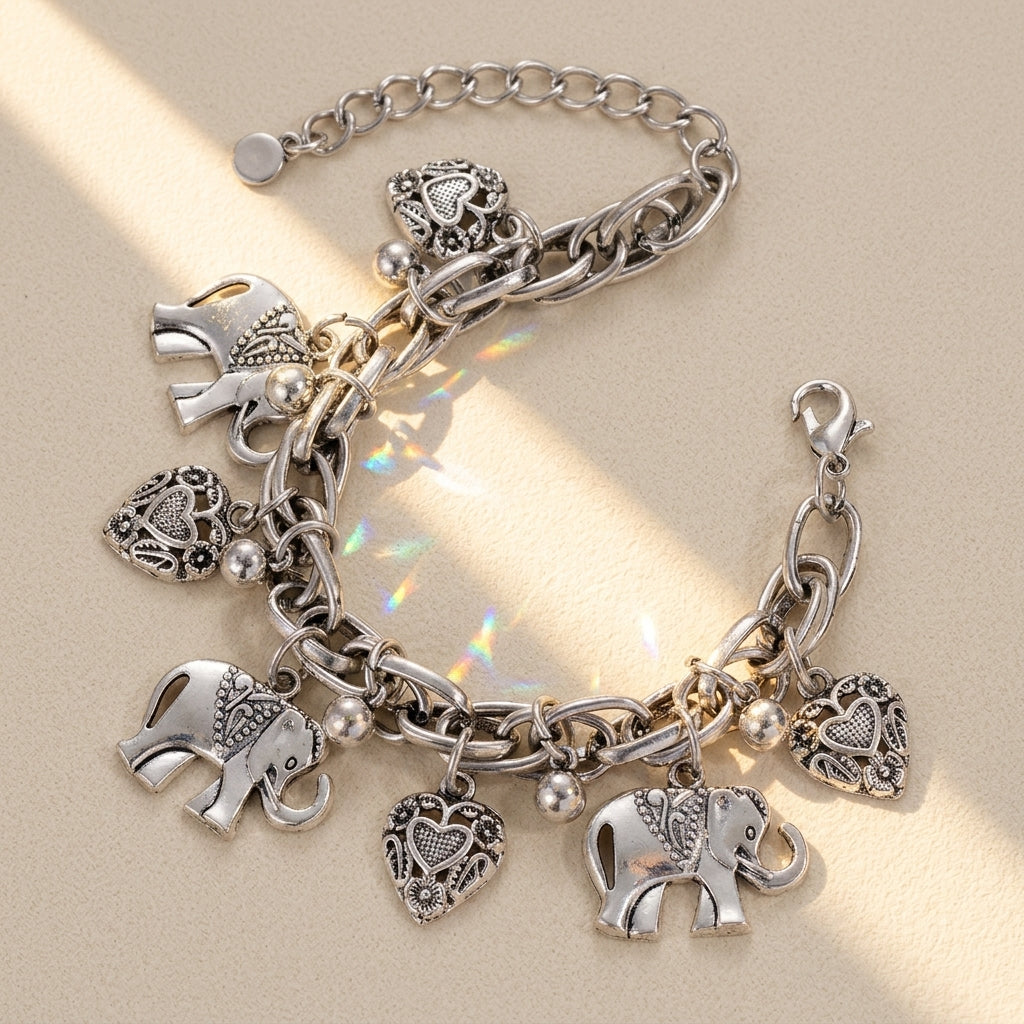 Chunky Elephant & Heart Anklet
