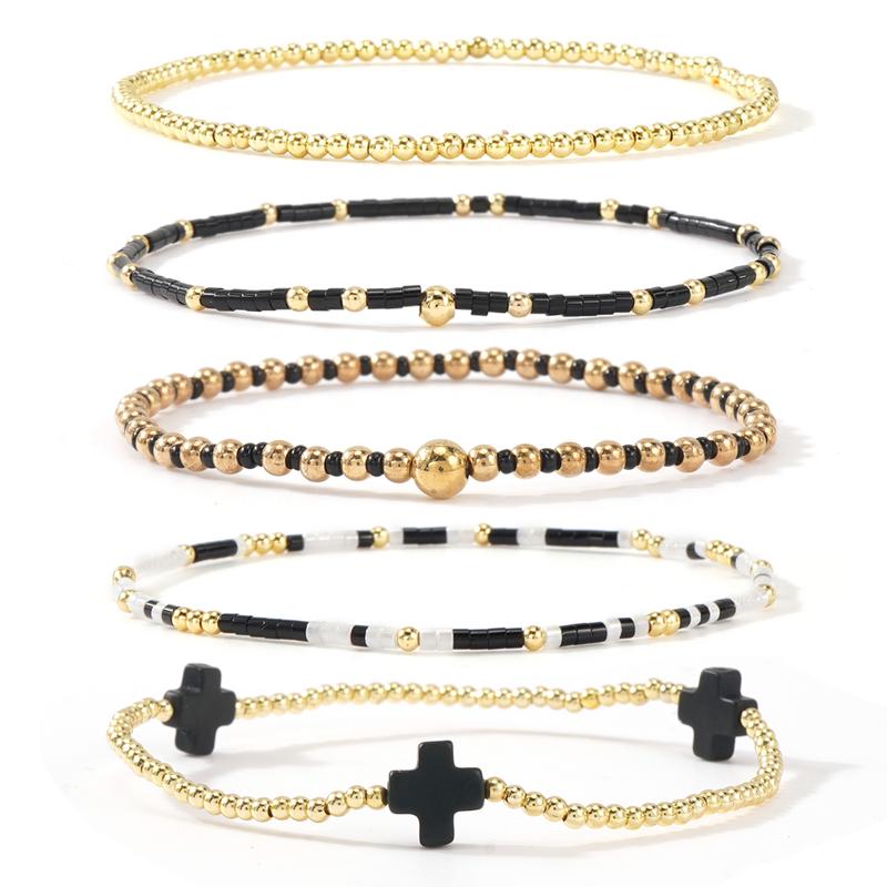 5pc Boho Beaded Bracelet Stack
