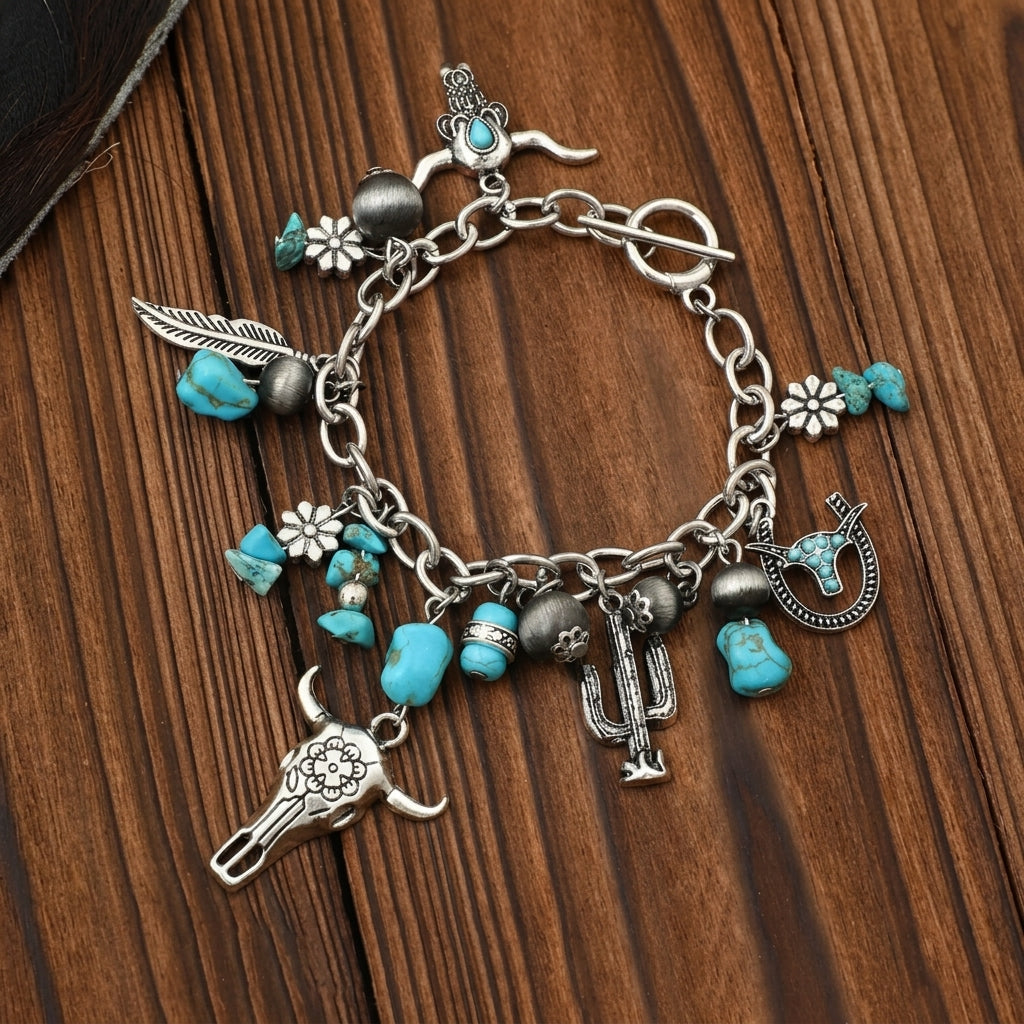 Turquoise Accented Country Charm Bracelet