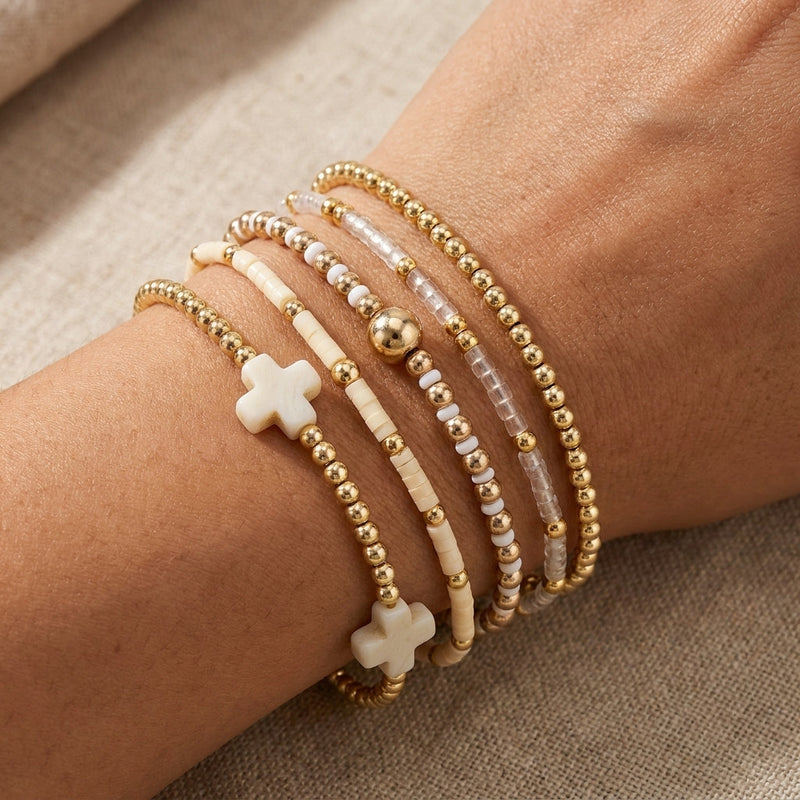 5pc Boho Beaded Bracelet Stack