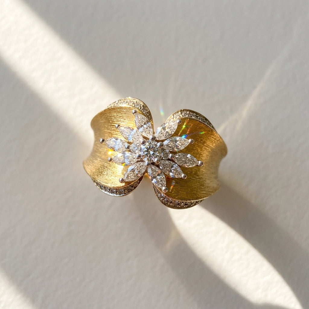 Brushed Vintage Butterfly CZ Ring