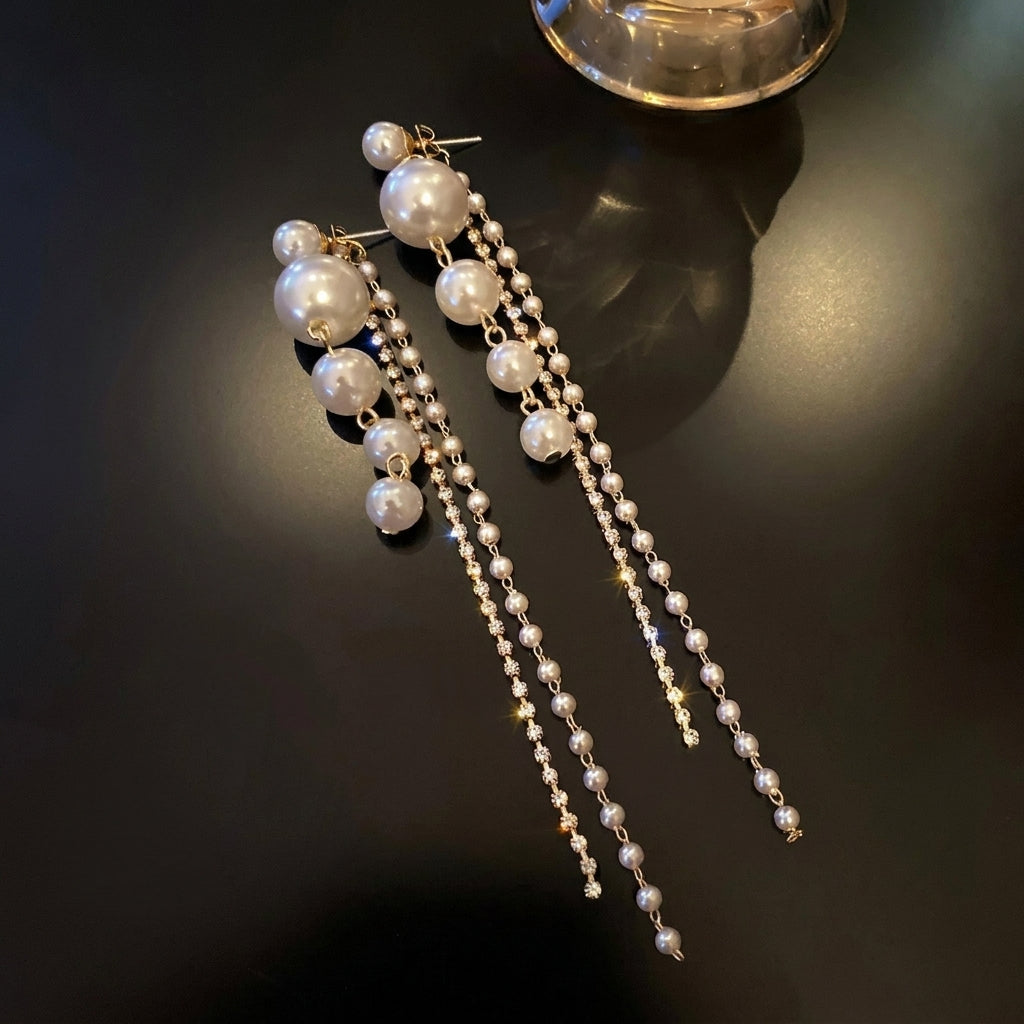 Elegant Zircon & Pearl Accented Dangle Earrings