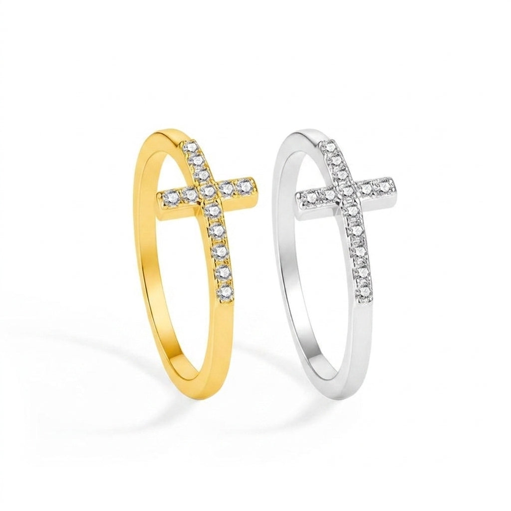 14k Diamond Accented Cross Ring