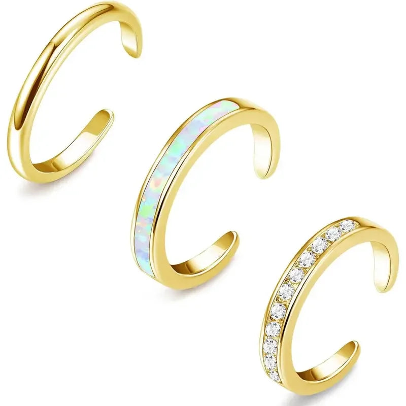 3pc 14k Opal Toe Rings