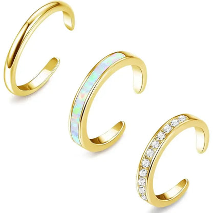 3pc 14k Opal Toe Rings