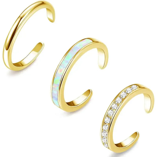 3pc 14k Opal Toe Rings