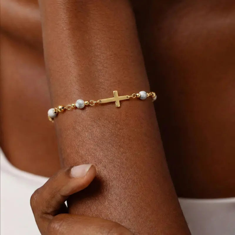 14k Beaded Cross & Virgin Mary Energy Bracelets
