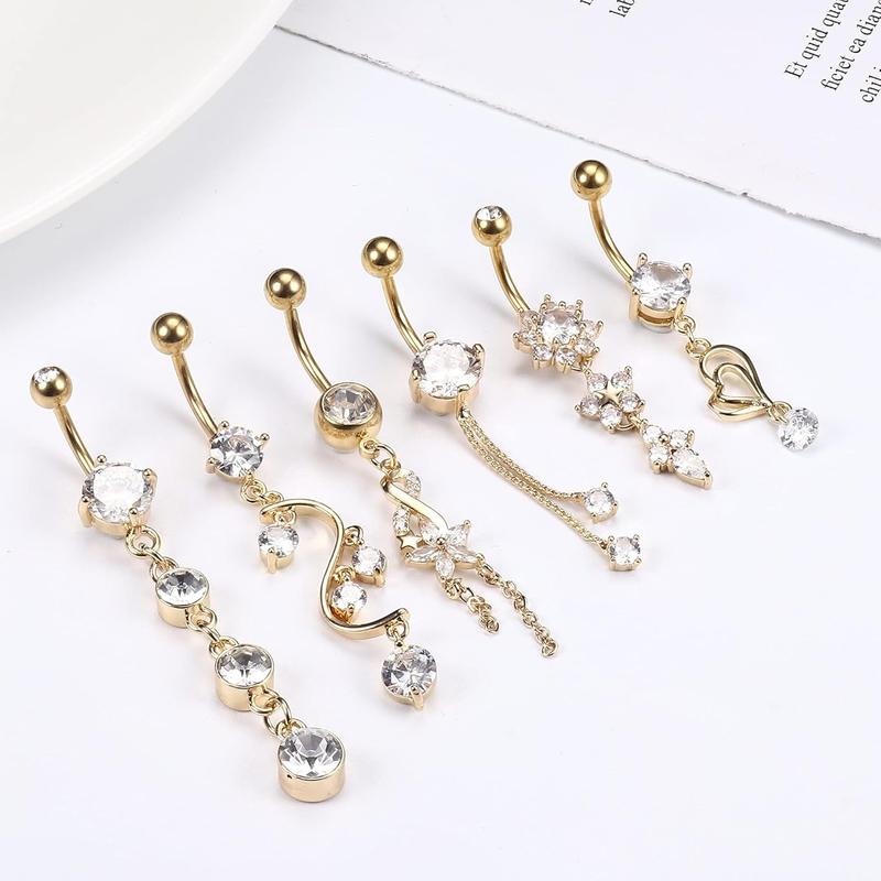 14G 6pc Diamond Accented Belly Button Jewelry