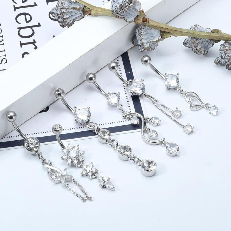 14G 6pc Diamond Accented Belly Button Jewelry