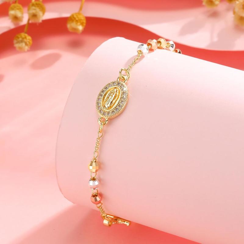 14k Crucifix Rosary Beaded Bracelet