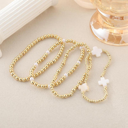 14k 4pc Beaded Cross Bracelet Stack