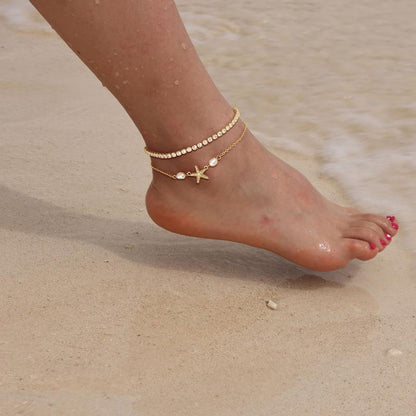 2pc Starfish & Tennis Anklet Set