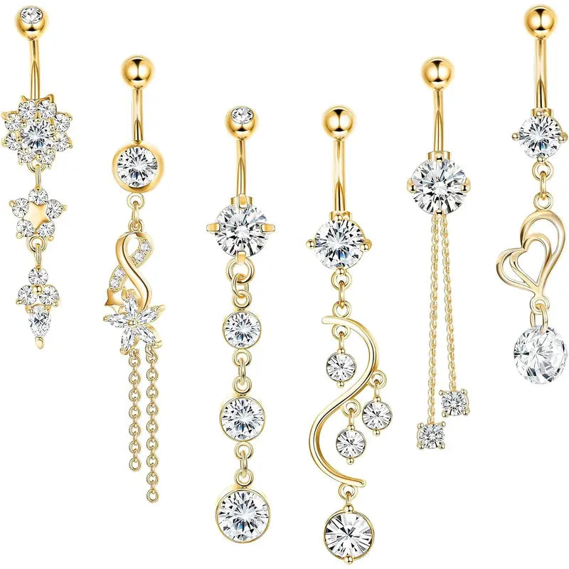 14G 6pc Diamond Accented Belly Button Jewelry