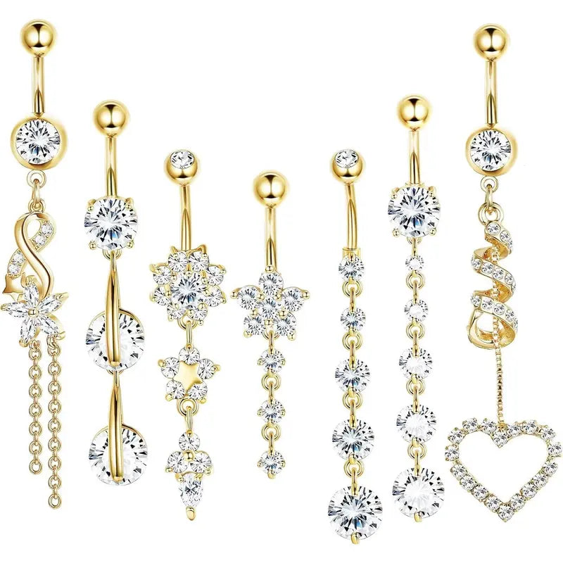14G 6pc Diamond Accented Belly Button Jewelry