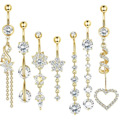 14G 6pc Diamond Accented Belly Button Jewelry