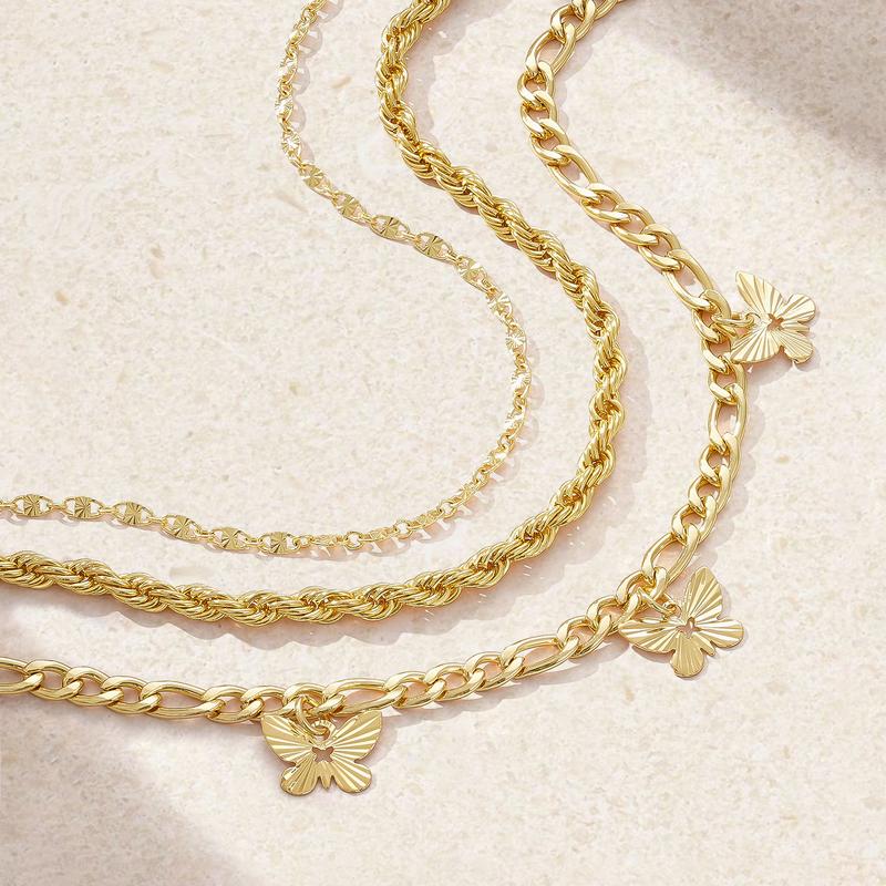3pc 14k Layered Anklet Set