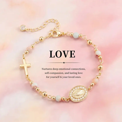 14k Beaded Cross & Virgin Mary Energy Bracelets