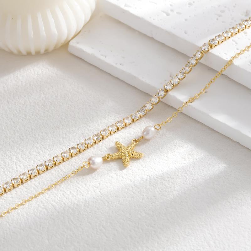 2pc Starfish & Tennis Anklet Set