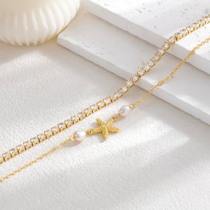 2pc Starfish & Tennis Anklet Set