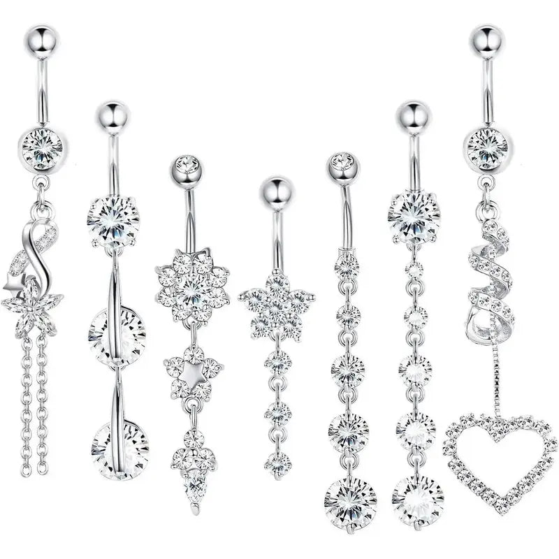 14G 6pc Diamond Accented Belly Button Jewelry