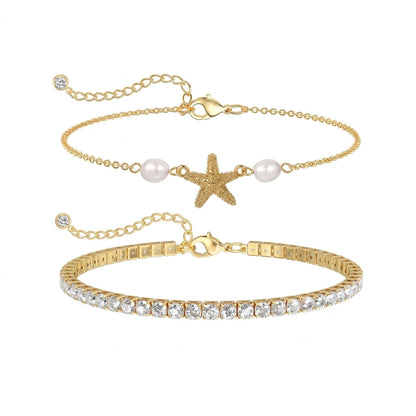 2pc Starfish & Tennis Anklet Set