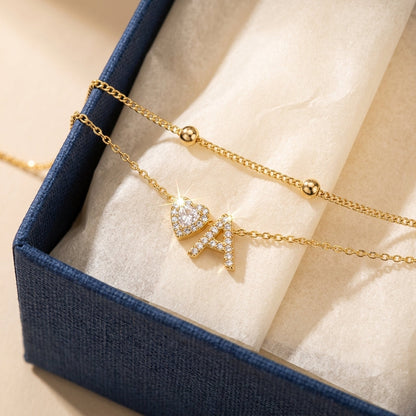 Layered Satellite & Heart Initial Anklet