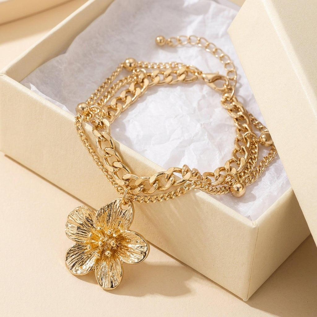 Layered Cuban Floral Anklet