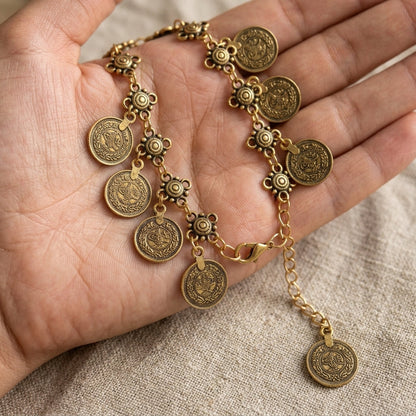 Vintage Oxidized Round Charm Dangle Anklet