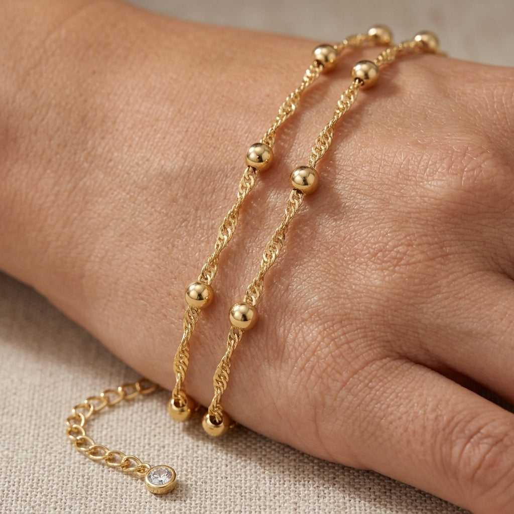 Layered Singapore Satellite Chain Anklet