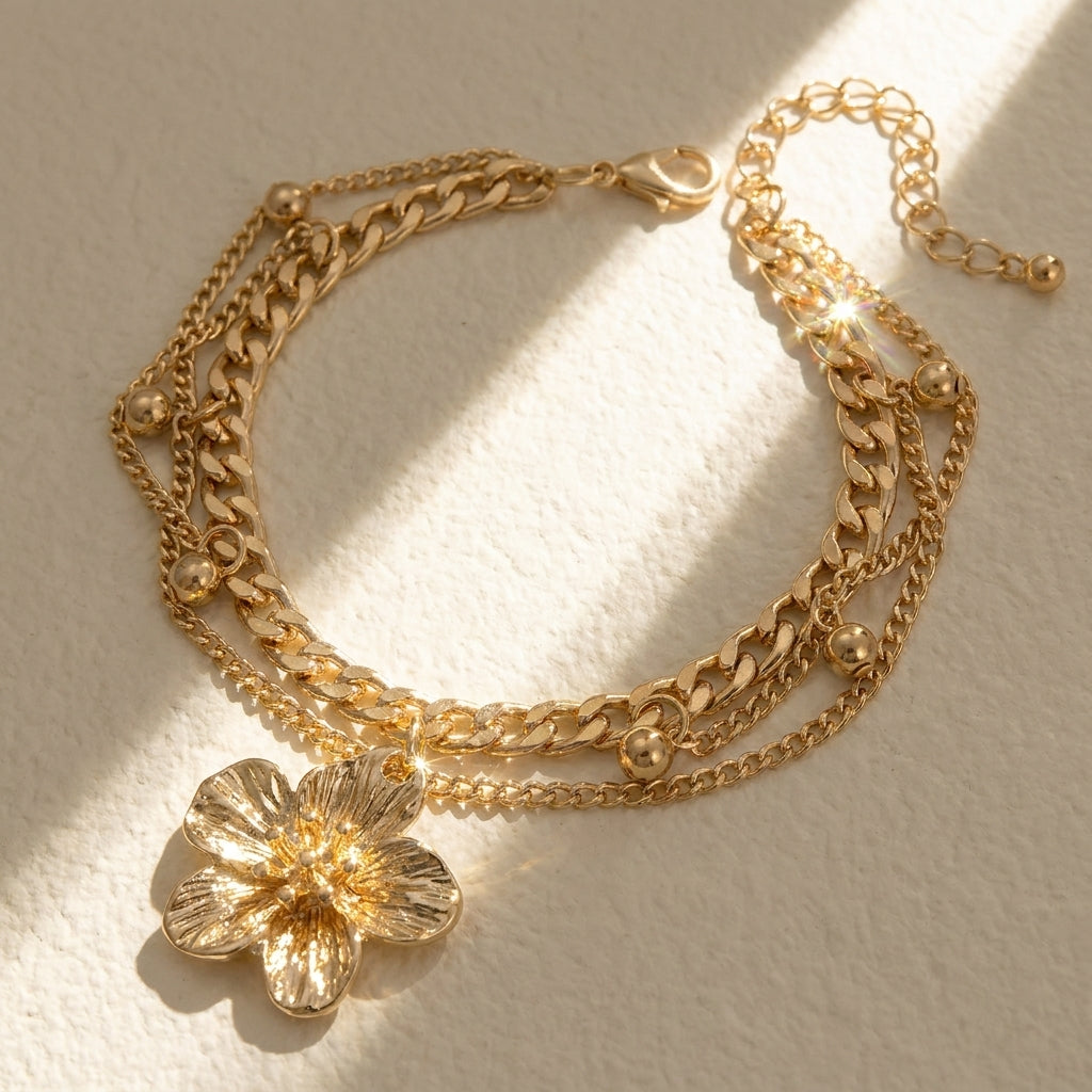 Layered Cuban Floral Anklet