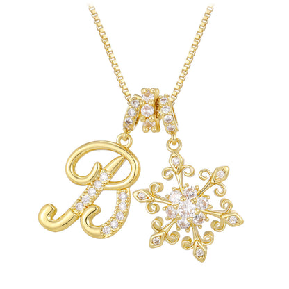 14k Elegant Initial & Snowflake Necklace