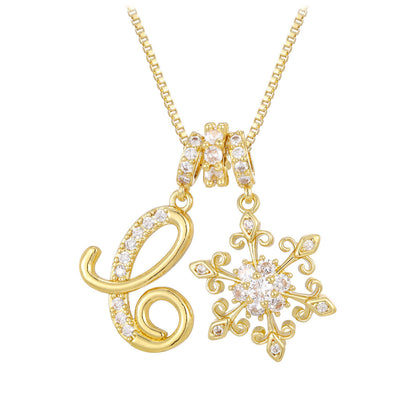 14k Elegant Initial & Snowflake Necklace