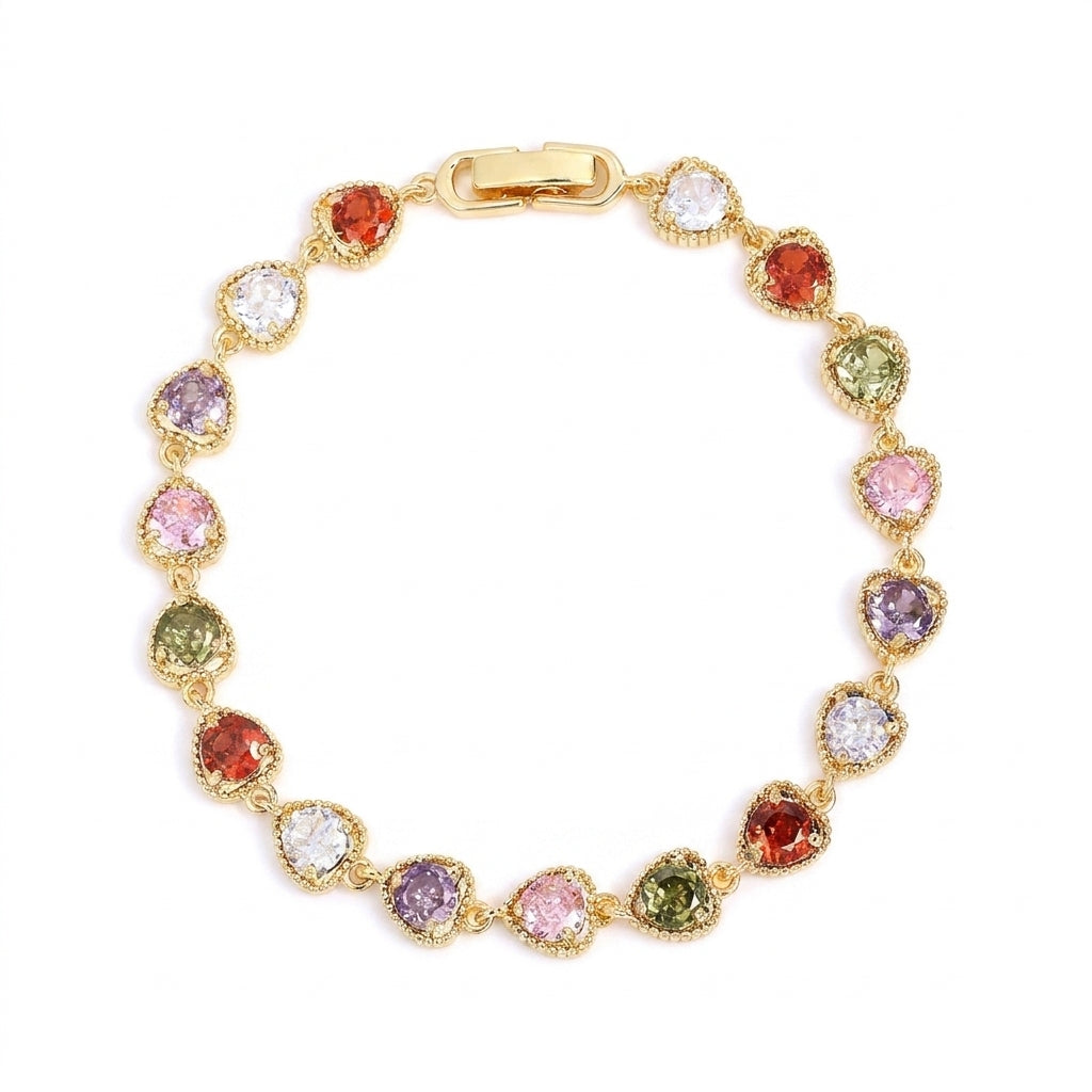 Colorful Heart Shaped Stone Bracelet