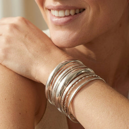 8pc Textured Cuff Bracelet Stack