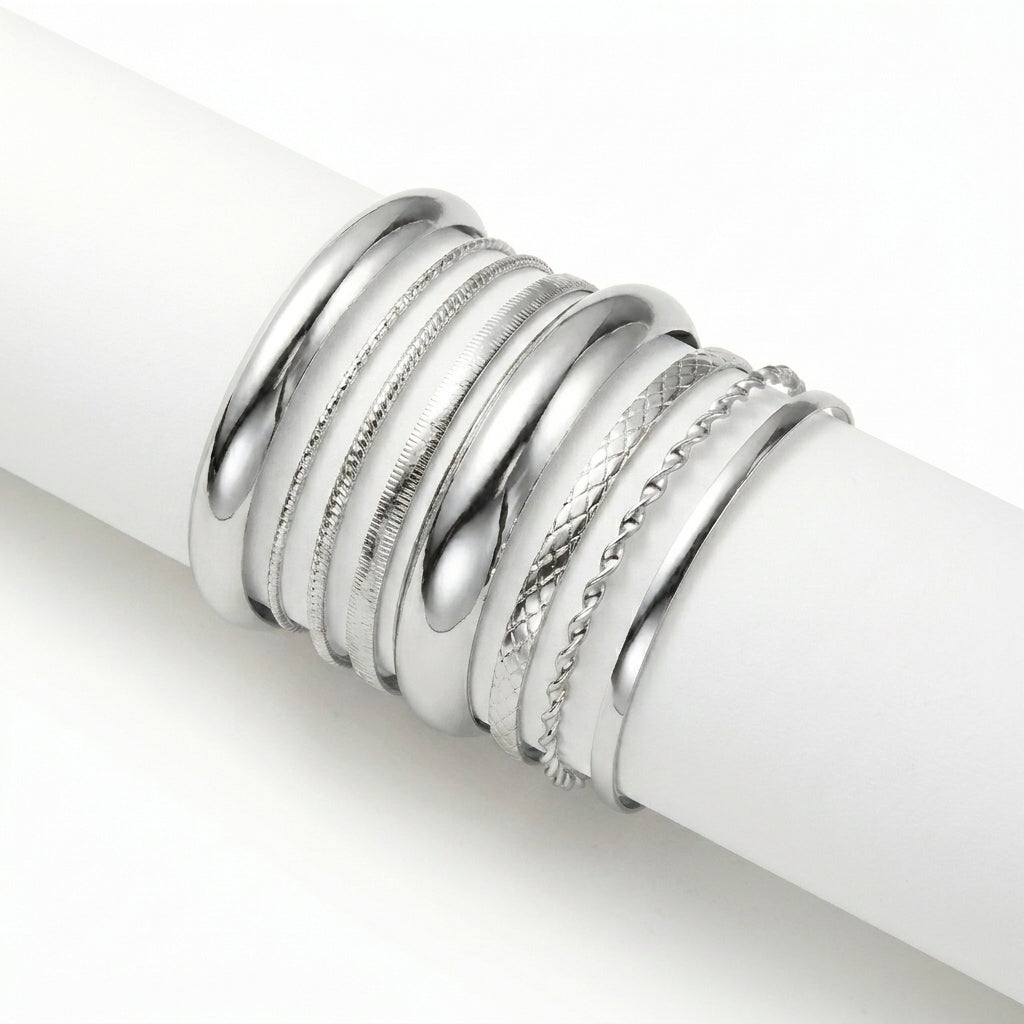 8pc Textured Cuff Bracelet Stack