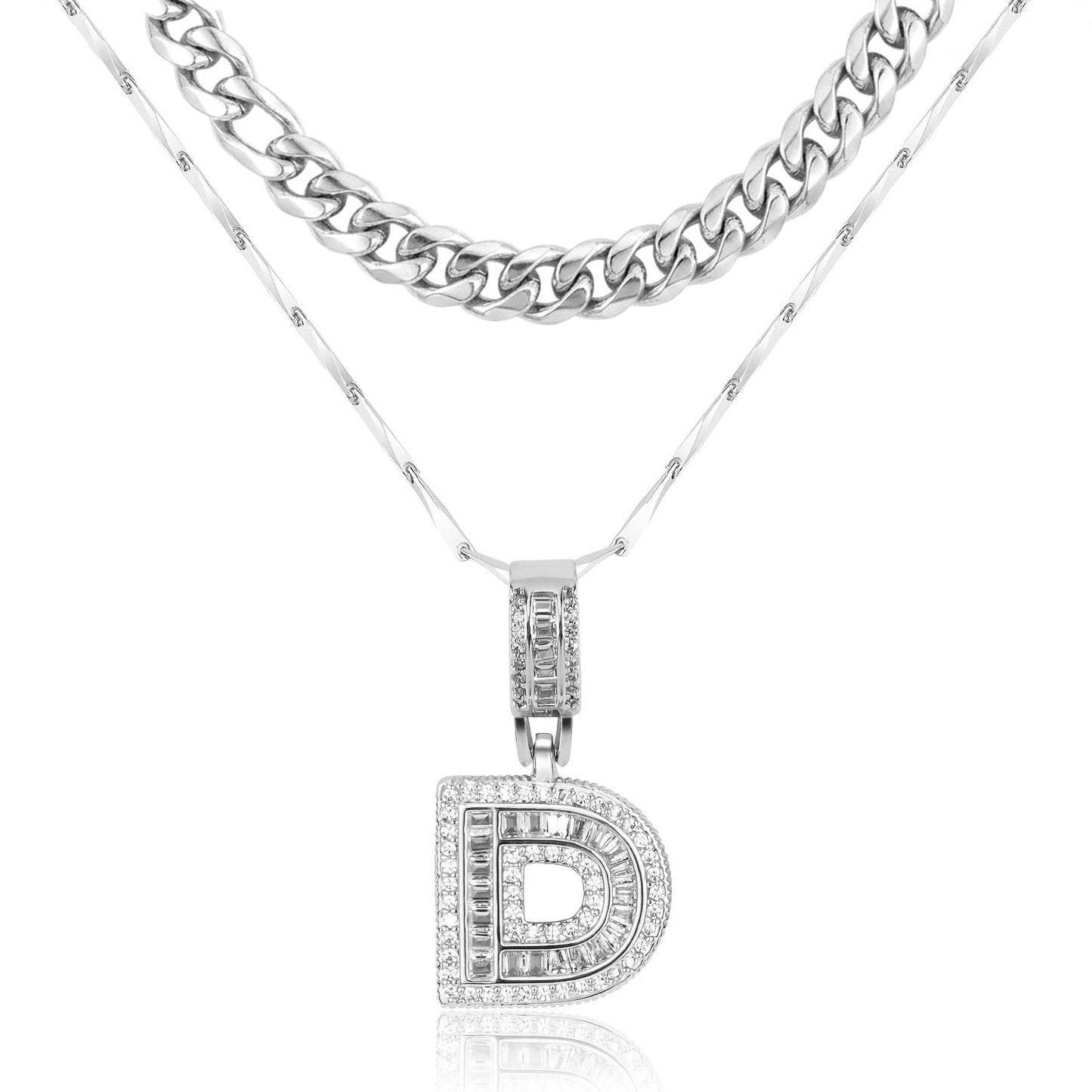 2pc 14k Layered Cuban & Initial Necklaces