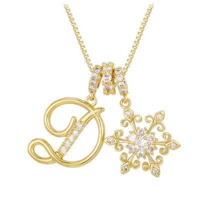 14k Elegant Initial & Snowflake Necklace