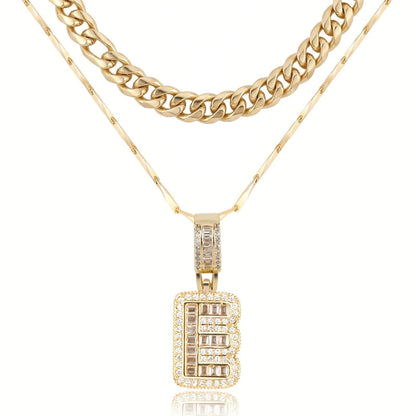 2pc 14k Layered Cuban & Initial Necklaces