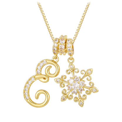 14k Elegant Initial & Snowflake Necklace