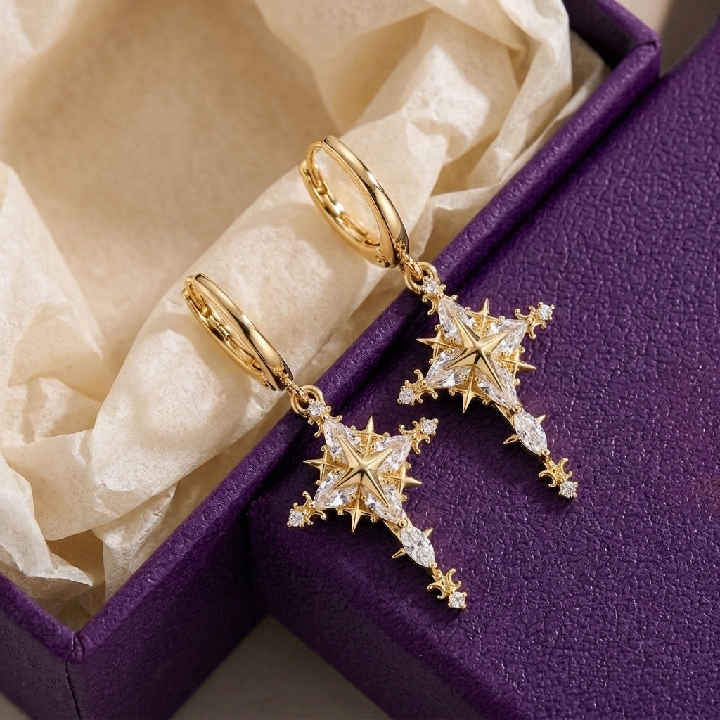 Starlight Cross Huggie Earrings