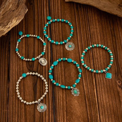 5pc Boho Style Turquoise Bracelet Stack