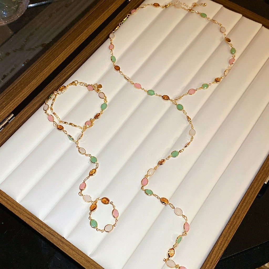 Layered Chain & Oval Beaded Hand Chain & Necklace Set
