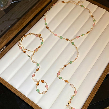 Layered Chain & Oval Beaded Hand Chain & Necklace Set