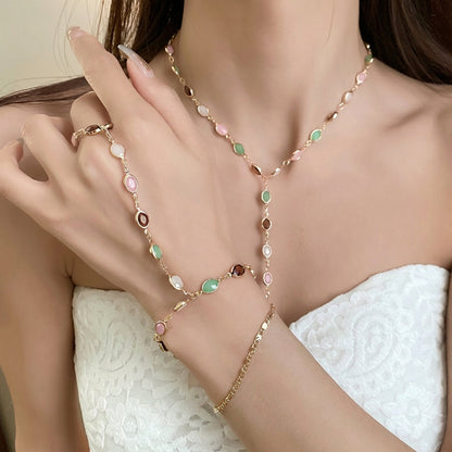 Layered Chain & Oval Beaded Hand Chain & Necklace Set
