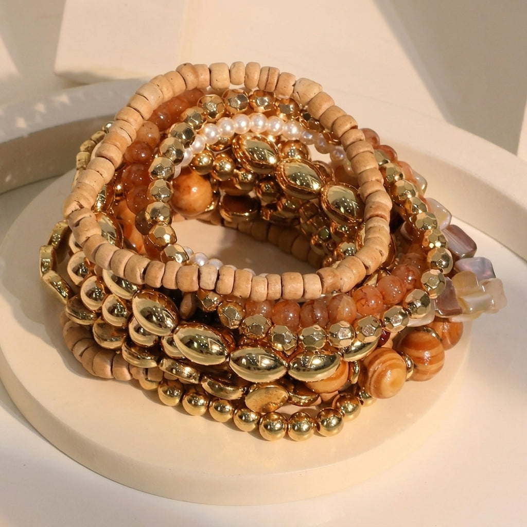 12pc Bohemian Warm Crystal Beaded Bracelet