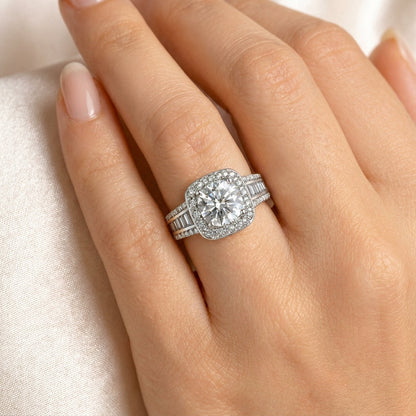 Square Halo Baguette Band Ring