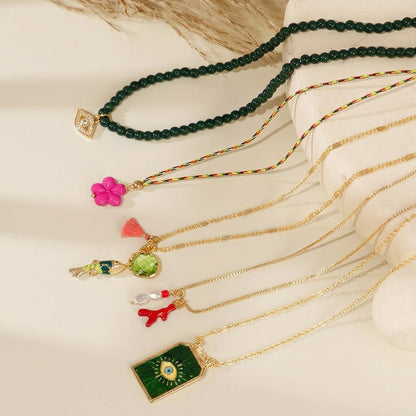 5pc Boho Evil Eye Fish Necklace Stack