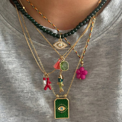 5pc Boho Evil Eye Fish Necklace Stack