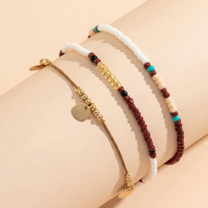 3pc Boho Beaded Anklet Stack