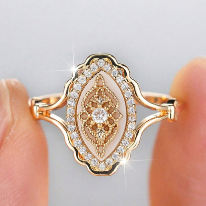 CZ Halo Accented Mother of Pearl Ring